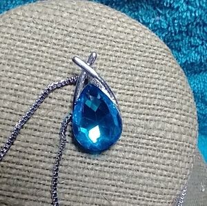 Silvertone blue teardrop chain necklace